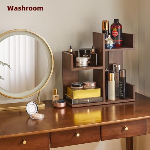 Aibiju Small Bookshelf for Small Space, Unique Cactus Bookcase, Kitchen Counter Shelf Desktop Organization, Light Walnut YD-DSR002LW - color: Light Walnut