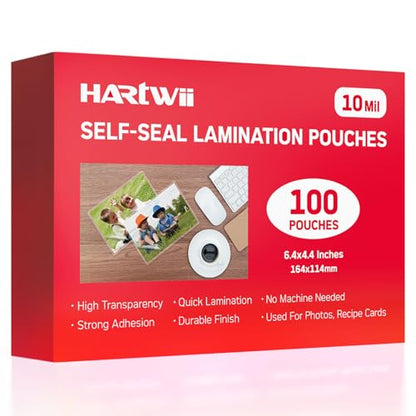 100 Pack Self-Sealing Laminating Pouches 4x6 Inch,10 Mil Self Adhesive Lamination Pouches,Waterproof Photo No Heat Laminating Sheets No Laminator Machine Need - size: 4.4x6.4"_10Mil, style: 100PCS