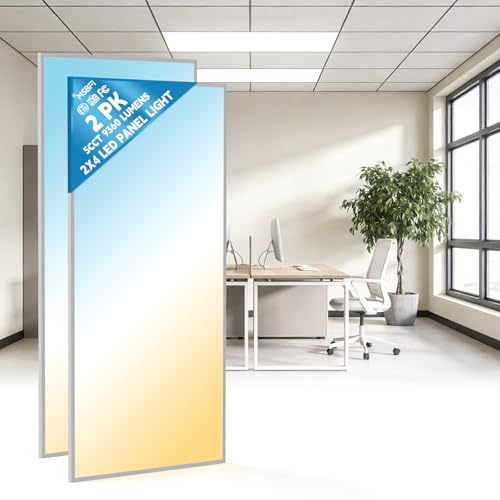 2x4 LED Flat Panel Light Drop Ceiling Office Fixture, 5 CCT 3000K-6500K Adjustable & 5 Wattage Selectable,0-10V Dimmable, 2X4 LED Flush Mount Ceiling Light, ETL Listed 2Pack - size: 2x4FT-2Pack