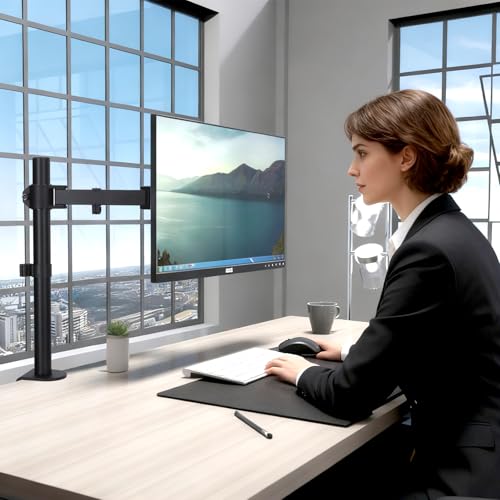 Single Monitor Arm Mount for 13-32 Inch Screen Up to 22lbs | Ultrawide Screens Up to 38 Inch Fully Adjustable Stand with C-Clamp/Grommet Base Tilt Rotation Max VESA 100x100 - size: Single for 13"-32"