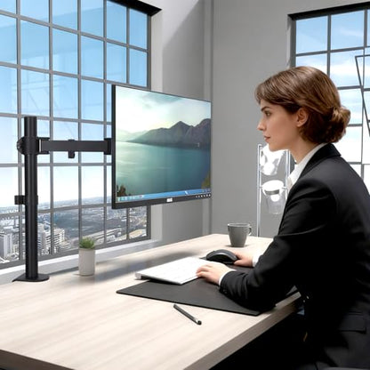Single Monitor Arm Mount for 13-32 Inch Screen Up to 22lbs | Ultrawide Screens Up to 38 Inch Fully Adjustable Stand with C-Clamp/Grommet Base Tilt Rotation Max VESA 100x100 - size: Single for 13"-32"