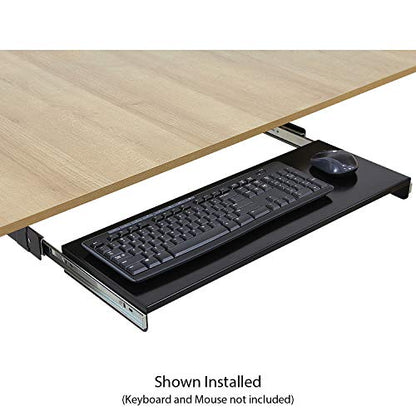 BenchPro Heavy 16-Gauge Powder Painted Steel Keyboard Tray - Under-Mount, Steel Construction, Slide Out Keyboard Mouse Holder - Powder Coated 9" D x 24" W - Black - style: Metal Black 24"