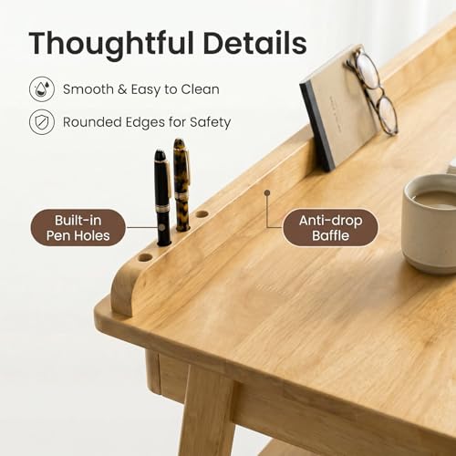 KEIKI Solid Wood Writing Desk with Drawers, 47" Computer Desk with Shelf for Home Office Work, Study, Natural - color: Natural W/Shelf