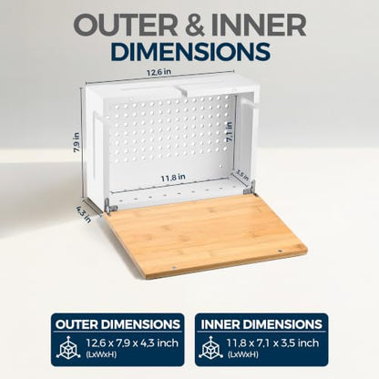 Cable Management Box Bamboo 12.6x7.9x4.3in, White, Wall Mount Kit Included - color: White