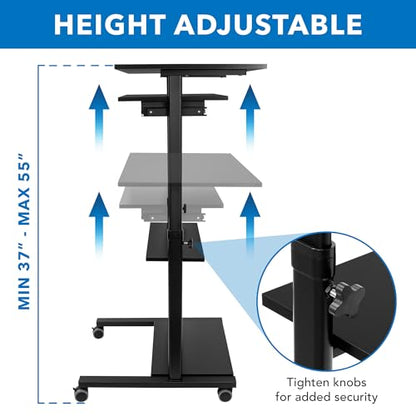Mount-It! Mobile Standing Desk with Retractable Keyboard Platform | Height Adjustable Stand Up Computer Workstation | Locking Wheels, 99 Lbs Capacity - color: Sliding Keyboard Tray