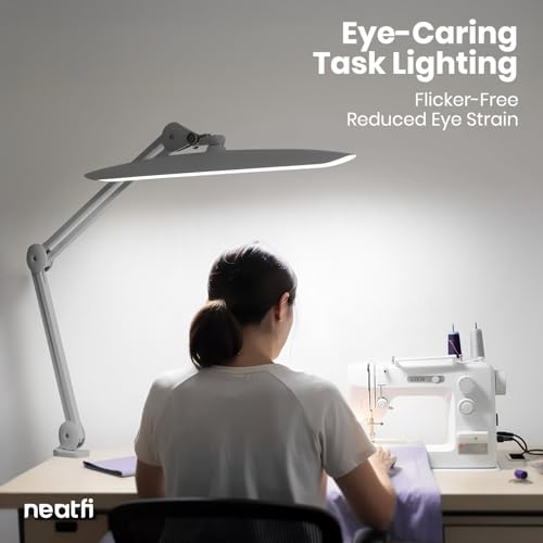 Neatfi LED Desk Lamp, 2200 Lumens, 24W, 20-Inch Wide Head (Silver) - color: Silver, size: Non-CCT with Clamp