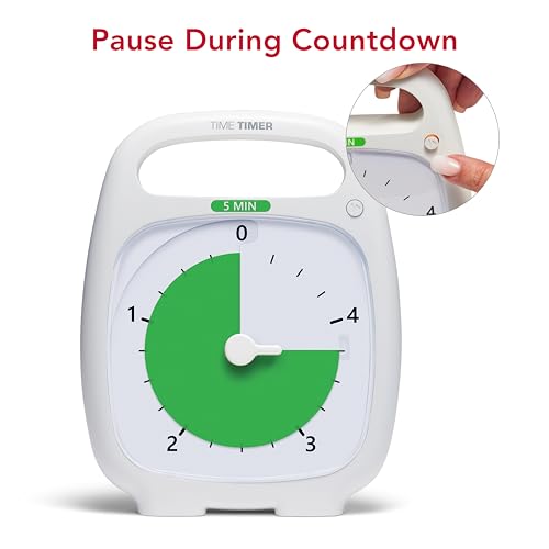TIME TIMER PLUS 5 Minute Desk Visual Timer - Countdown Timer with Portable Handle for Classroom, Office, Homeschooling, Study Tool with Silent Operation (White) - style: 5 Minutes