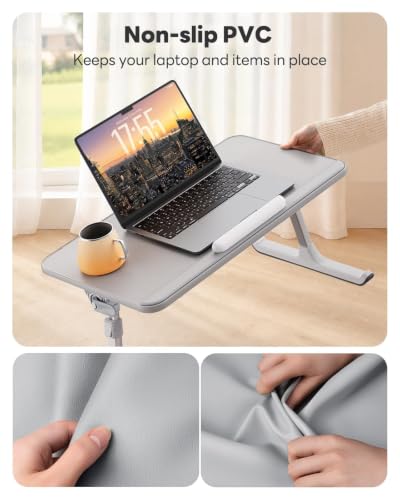 SAIJI Non-Slip Leather Lap Desk Laptop Bed Tray Table, Laptop Stand for Bed - color: Gray, size: Medium