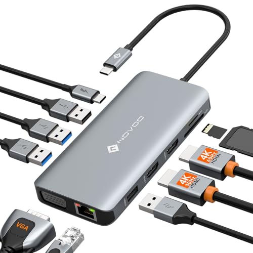 USB C Docking Station Dual HDMI Adapter, 11 in 1 Multi Display Docking Station Dual Monitor with 2 HDMI, VGA, 100W PD, 4 USB, USB C Hub Multiport Dongle Compatible with MacBook/Dell/HP/Lenovo Laptops | Multi Display with 2 HDMI, VGA, 100W PD, 4 USB, Hub M
