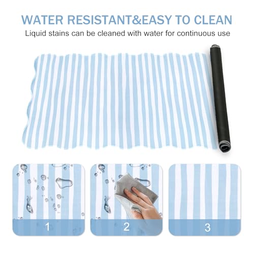 L-SPOUTTO Blue Striped Mouse Pad,Scalloped Desk Mat XXL Large Geometric Gaming Mousepad,35.4x15.7in Non-Slip Rubber Base Keyboard Pad Waterproof Desktop Mat for Laptop Computer Game Home Office - color: Blue Striped