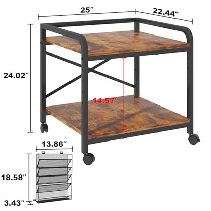24"x20" Printer Stand with Hanging File Holder & Wheels, Brown - color: Rustic Brown, size: Extra Large
