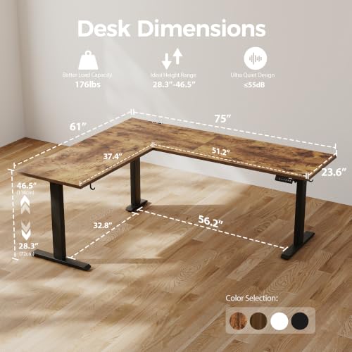 Agilestic L Shaped Standing Desk Adjustable Height, 75 Inch, Rustic Brown - color: Rustic Brown, size: 75 x 61 Inch