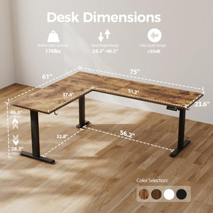 Agilestic L Shaped Standing Desk Adjustable Height, 75 Inch, Rustic Brown - color: Rustic Brown, size: 75 x 61 Inch