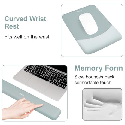 MOSISO Wrist Rest Support Mouse Pad & Keyboard Set, Powder Blue | Rectangular Ergonomic Mousepad, Non-Slip Base, Home/Office Pain Relief & Easy Typing, Neoprene Cloth & Raised Silicone Lining - color: Powder Blue