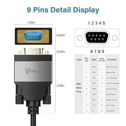 USB 2.0 to Serial Adapter (FTDI Chipset), 4 FT USB A to RS232 Male DB9 Pin Converter Serial Cable with Cable Ties for Windows 11, 10, 8.1, 8, 7, Vista, XP, 2000, Linux and Mac OS X, macOS - size: 4FT, style: USB A to DB9Pin Male