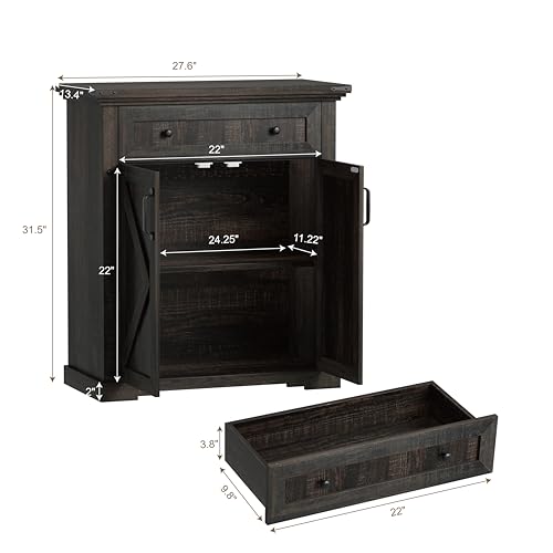 Coffee Bar Cabinet, 27.6" W Farmhouse Buffet Cabinet with Door & Drawer, Kitchen Cabinet with Adjustable Shelf for Hallway, Living Room, Dinning Room (Black) - color: Black