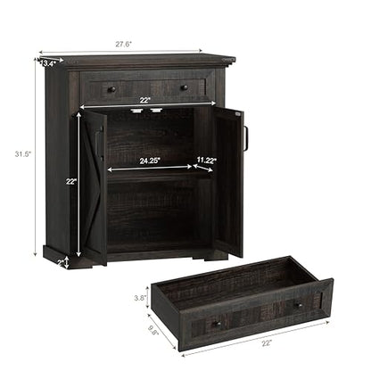 Coffee Bar Cabinet, 27.6" W Farmhouse Buffet Cabinet with Door & Drawer, Kitchen Cabinet with Adjustable Shelf for Hallway, Living Room, Dinning Room (Black) - color: Black