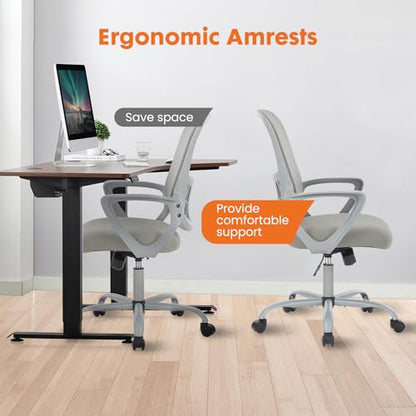 Sweetcrispy Executive Home Office Chair, Mesh Office Chair, Grey - color: Grey, size: 18.5"D&Fixed Arm-Plus