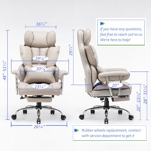 Efomao Big and Tall Office Chair 400lbs PU Leather Executive Office Chair with Lumbar Support & Leg Rest, Heavy-Duty Computer Chair for Home Office, Grey - color: Grey