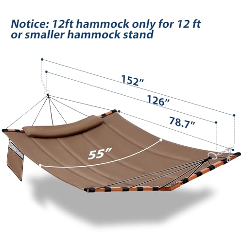 TegerDeger 12FT 2 Person Hammock with V Shaped Spreader Bar -Brown - color: Brown