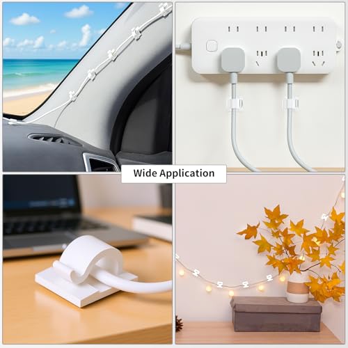 LinkDocs Cable Clips White, Adhesive Cord Clips, Cable Staples Outdoor Cable Management Wire Organizer Cord Holder for Under Desk, Car, Wall, TV PC Ethernet Cable (30 PCS White)