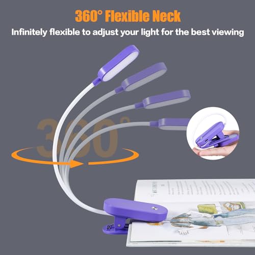 VAVOFO Rechargeable Book Light, 14 LEDs Eye Care Clip On Amber Reading Light for Bookworms Reading in Bed with 9 Colors 9 Brightness (Dark Purple) - color: Dark Purple
