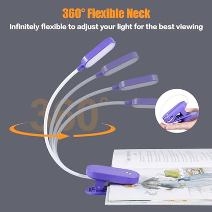 VAVOFO Rechargeable Book Light, 14 LEDs Eye Care Clip On Amber Reading Light for Bookworms Reading in Bed with 9 Colors 9 Brightness (Dark Purple) - color: Dark Purple