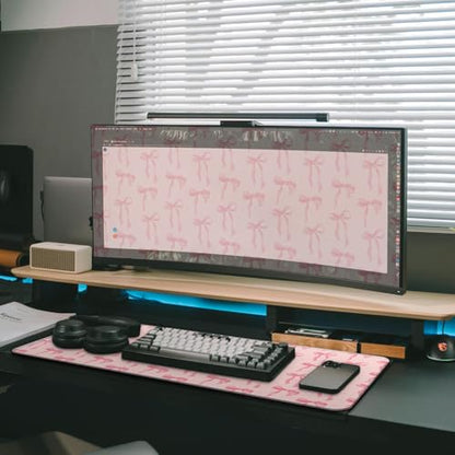 Large Computer Mouse Pad with Non-Slip Base for Desktop, Cute Gaming Mouse Mat with Stitched Edges, Long Extended Anime Mousepad for Laptop, 31.5 x 11.8 inches (Pink Bows) - color: Pink Bows