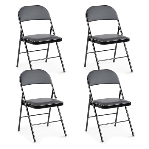 DUMOS Padded Folding Chairs 4 Pack, Outdoor Foldable Chairs - color: Black, size: 4 Pack