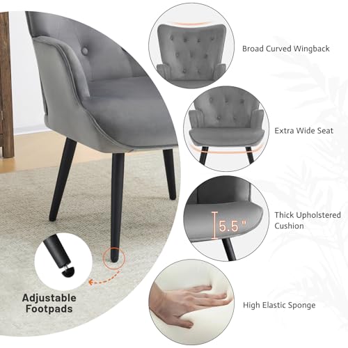 Furniliving Modern Accent Chair, Velvet Tufted Button Wingback Chair Upholstered Side Armchair Comfy Lounge Chair with Tapered Legs Sofa Leisure Chair for Home Office/Living Room/Bedroom, Grey - color: Grey, size: Set of 1