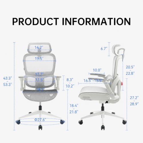 SIHOO B300 PRO Ergonomic Office Chair, High Back Mesh Computer Chair, White - color: Soft White, size: Pack of 1