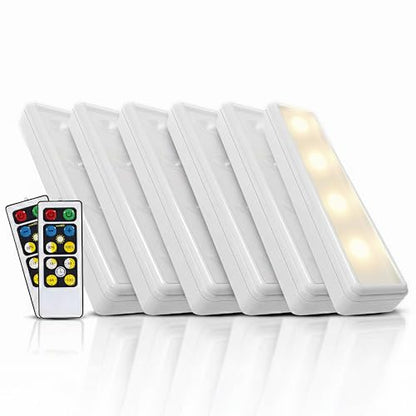 Wireless LED Under Counter Lights with 2 Remote Controls - 6-Pack Battery Operated Under Cabinet Lighting Fixtures - Stick On Push Lights with Timer - Warm White, 8.5" x 2" x 0.6" - size: 6 pack, style: Remote Control