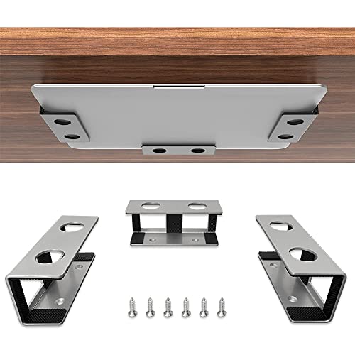 IFCASE Under Desk Laptop Mount, Metal Under Desk Shelf Holder for Laptop, Mac mini, MacBook, Keyboard with Anti-Scratch Silicone (Silver) - color: Silver