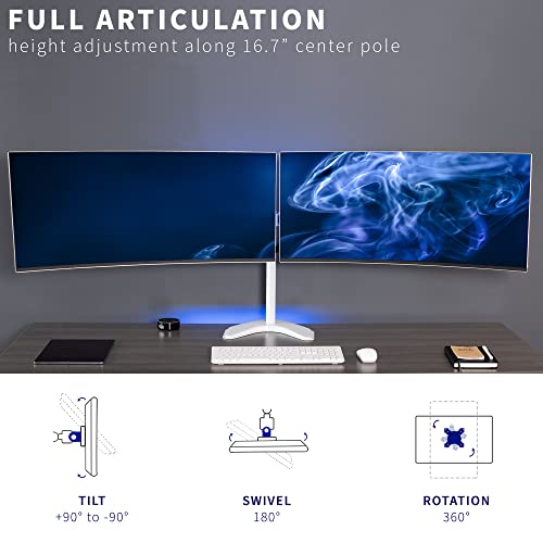VIVO Premium Dual Ultra Wide LCD LED 27 to 38 inch Monitor Desk Stand, Heavy Duty, Free-Standing Telescoping Arms, Flush Wall Setup, Fits 2 Screens, White, STAND-TS38BW - color: White