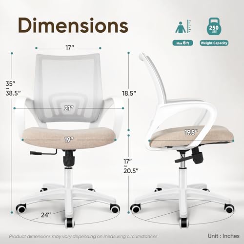 ETONEX Office Chair with Ergonomic Mid Back Cushion Lumbar Support Adjustable Swivel Rolling Computer Gaming Desk Chair Comfy Mesh Seat Wheels Home Executive Use (1, Beige) - color: Beige