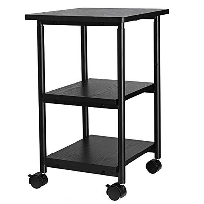 VASAGLE 3-Tier Printer Stand with Locking Wheels, Under Desk Printer Table - color: Ebony Black, size: 3 Tiers/Compact