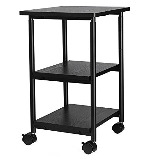 VASAGLE 3-Tier Printer Stand with Locking Wheels, Under Desk Printer Table - color: Ebony Black, size: 3 Tiers/Compact