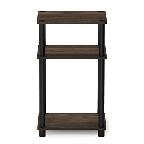 Furinno JUST Side Table, 3-Tier End Table, Open Shelves Night Stand, Bedside Table, Toolless Assembly, for Living Room, Bedroom, Bathroom, Columbia Walnut - color: Columbia Walnut/Black, size: 3-Tier, Round Pole, style: 1-Pack