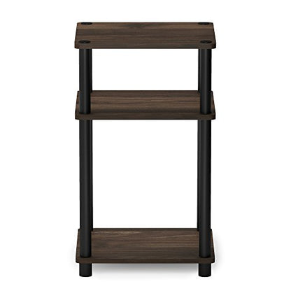Furinno JUST Side Table, 3-Tier End Table, Open Shelves Night Stand, Bedside Table, Toolless Assembly, for Living Room, Bedroom, Bathroom, Columbia Walnut - color: Columbia Walnut/Black, size: 3-Tier, Round Pole, style: 1-Pack