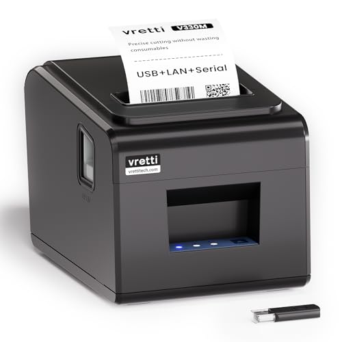 vretti Thermal Receipt Printer, 3 1/8" 80mm Direct Thermal Printers | with USB Serial LAN Port - Kitchen POS Printer ESC/POS Command Support Cash Drawer