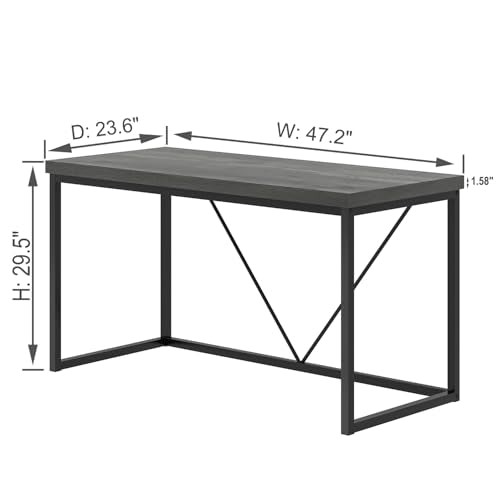EXCEFUR Modern Computer Desk, Small Home Office Desk, Wood and Metal Writing Study Table Workstation for Bedroom Living Room, Rustic Grey, 47 inch - color: Grey, size: 47 inch