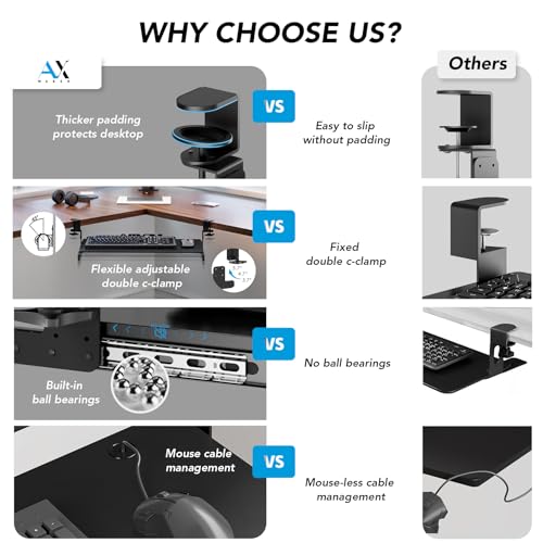 Keyboard Tray Under Desk Pull Out with Extra Sturdy Adjustable C Clamp Mount System, 27.3 (32.5 inch Including Clamps) x 11 Inch Slide-Out Platform Computer Drawer for Typing, Black,AX01WB01 - color: Black, size: 32.5"x 11”Keyboard Tray