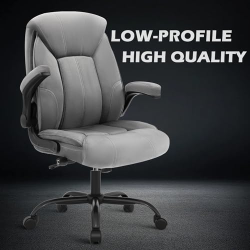 Executive Office Chair,Big and Tall Ergonomic Desk Chair with Adjustable Lumbar Support, Comfortable Computer Chair wih Flip-up Arms and Wheels, Gray - color: Gray Fabric