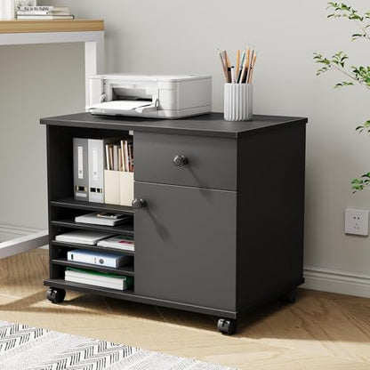 Quikraen Rolling File Cabinet with Doors | Adjustable Shelves Under Desk Storage Cabinet for Office Supplies Mobile Filing Cabinet Black - color: Black