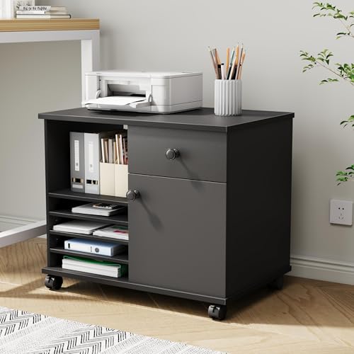 Quikraen Rolling File Cabinet with Doors | Adjustable Shelves Under Desk Storage Cabinet for Office Supplies Mobile Filing Cabinet Black - color: Black