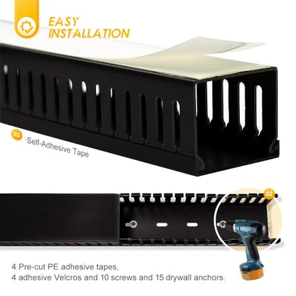 Cable Raceway, 95" Open Slot Cable Management Kit 4PCS 23.6" X 1.97" X 2.4" - color: Black, size: 5060