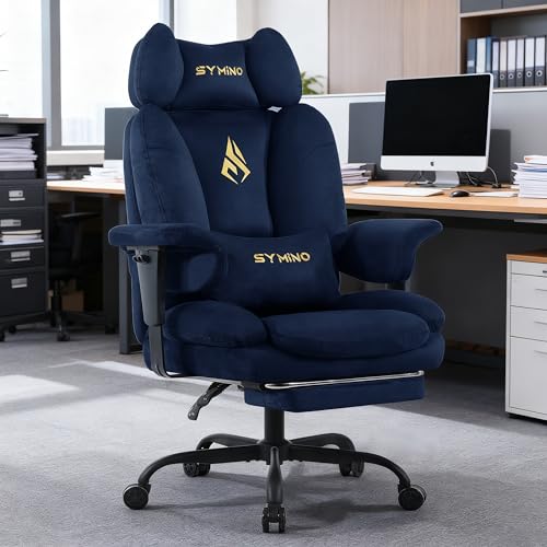 Symino Ergonomic Gaming Chair with Footrest & 155° Recline - color: Darkblue-horn