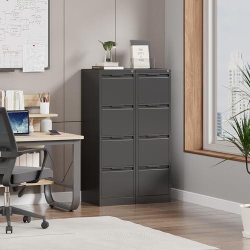 4 Drawer File Cabinet with Lock, Filing Cabinets for Home Office - color: Black, size: 4 Drawer - Vertical