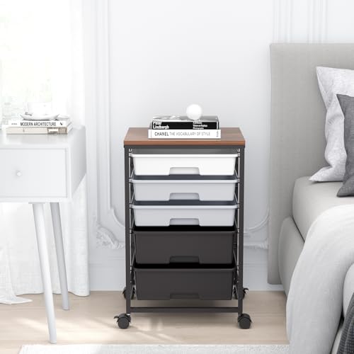 SYKIARIOL Utility Cart with Drawers,5 Drawers Storage Cart,Dark Grey - color: Dark Grey