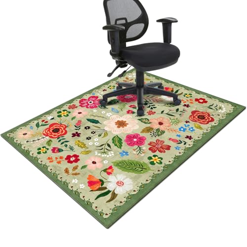 Office Chair Mat for Hardwood & Tile Floor,Boho Floral 60"x48" Office Computer Chair Mat for Rolling Chairs,Under Desk Non Slip Gaming Rug,Rubber Backing Large Low-Pile Carpet Protector Mat(Green) - color: Green, size: 60"*48"